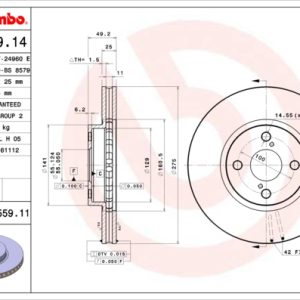 Disc frana TOYOTA COROLLA (_E12_) 1.8 VVTL-i TS (ZZE123_, ZZE123R) benzina 224 cai BREMBO 09.9559.11