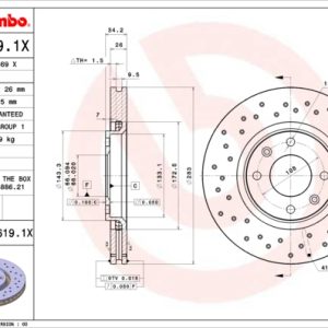 Disc frana TOYOTA PROACE CITY VERSO microbus (BKY_) Electric (BKYS) electric 136 cai BREMBO 09.9619.1X