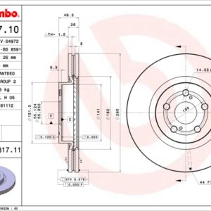 Disc frana TOYOTA AVENSIS limuzina (_T25_) 2.0 VVT-i (AZT250_, AZT250R) benzina 147 cai BREMBO 09.9817.11