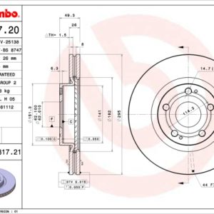 Disc frana TOYOTA COROLLA Verso (ZER_, ZZE12_, R1_) 2.2 D-4D (AUR10_, AUR10R) diesel 136 cai BREMBO 09.9817.21