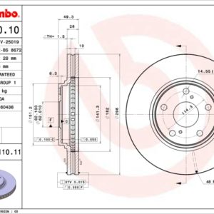 Disc frana TOYOTA CAMRY limuzina (_V3_) 2.4 (ACV30, ACV36) benzina 152 cai BREMBO 09.A110.10