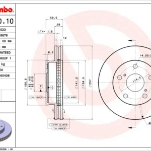 Disc frana TOYOTA HILUX VII pick-up (_N1_, _N2_, _N3_) 2.5 D-4D 4WD (KUN25_) diesel 128 cai BREMBO 09.A130.10