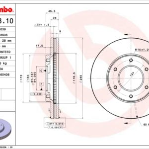Disc frana TOYOTA HIACE IV caroserie (__H1_, __H2_) 2.5 D-4D (KLH12, KLH22) diesel 95 cai BREMBO 09.A203.10
