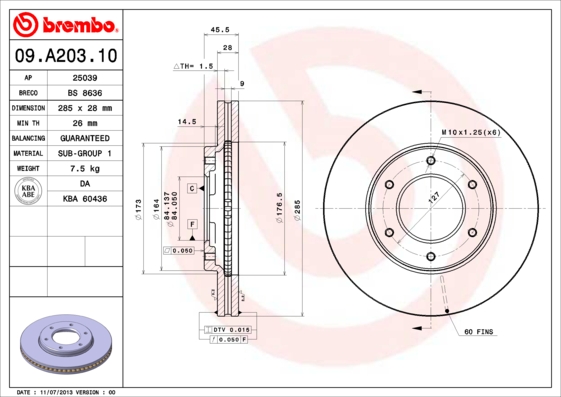 Disc frana TOYOTA HIACE IV bus (__H1_, __H2_) 2.5 D-4D (KLH12, KLH22) diesel 117 cai BREMBO 09.A203.10