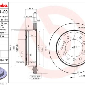 Disc frana TOYOTA LAND CRUISER PRADO (_J15_) 2.8 D-4D (GDJ155, GDJ150) diesel 204 cai BREMBO 09.A334.21