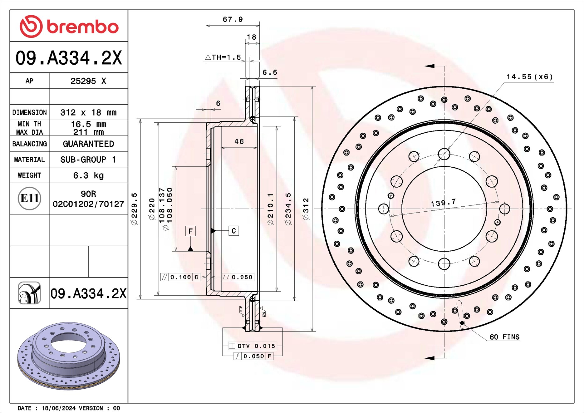 Disc frana TOYOTA LAND CRUISER PRADO (_J15_) 2.8 D-4D diesel 230 cai BREMBO 09.A334.2X