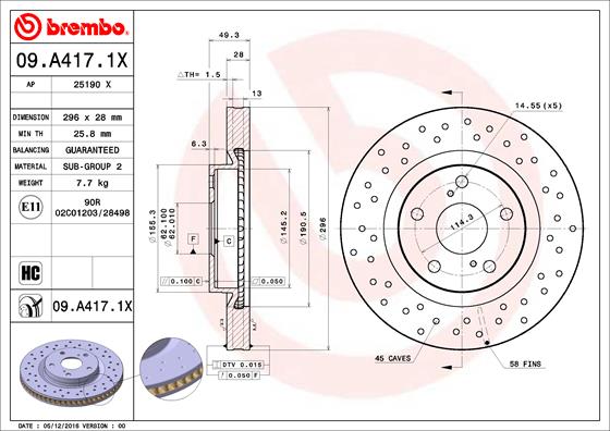 Disc frana TOYOTA RAV 4 IV VAN (_A4_) 2.0 D4d (ALA40) diesel 124 cai BREMBO 09.A417.1X
