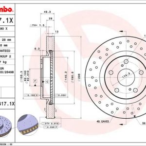 Disc frana TOYOTA RAV 4 IV VAN (_A4_) 2.2 D4d 4WD (ALA49) diesel 150 cai BREMBO 09.A417.1X