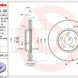 Disc frana TOYOTA URBAN CRUISER (_P1_) 1.4 D-4D 4WD (NLP115_, NLP115R) diesel 90 cai BREMBO 09.A535.21