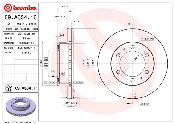 Disc frana TOYOTA HILUX VII pick-up (_N1_, _N2_, _N3_) 2.5 D-4D 4WD (KUN25) diesel 144 cai BREMBO 09.A634.11