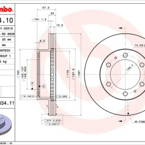 Disc frana TOYOTA HILUX VII pick-up (_N1_, _N2_, _N3_) 2.5 D 4WD (KUN25) diesel 102 cai BREMBO 09.A634.10