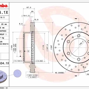 Disc frana TOYOTA HILUX VIII pick-up (_N1_) 2.4 D (GUN112_, GUN122_, GUN135_, GUN120_, GUN135R,... diesel 150 cai BREMBO 09.A634.1X