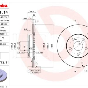 Disc frana TOYOTA PRIUS Liftback (_W2_) 1.5 Hybrid (NHW2_) benzina/elector 113 cai BREMBO 09.A713.11