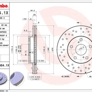 Disc frana TOYOTA AURIS (_E15_) 1.33 Dual-VVTi (NRE150_, NRE150R) benzina 101 cai BREMBO 09.A864.1X