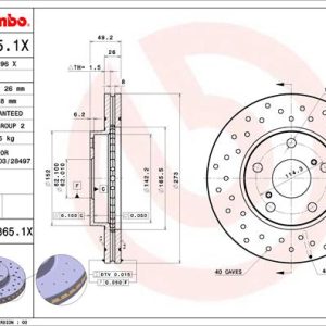 Disc frana TOYOTA AURIS (_E15_) 1.8 Hybrid (ZWE150_, ZWE150R) benzina/elector 136 cai BREMBO 09.A865.1X