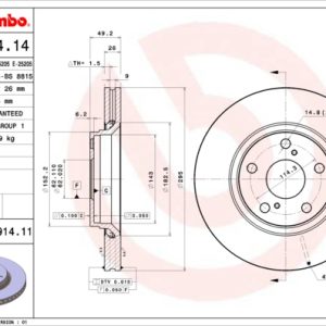Disc frana TOYOTA AURIS (_E15_) 2.0 D-4D (ADE150_, ADE150R) diesel 126 cai BREMBO 09.A914.11