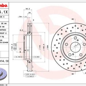 Disc frana TOYOTA AURIS (_E15_) 2.0 D-4D (ADE150_, ADE150R) diesel 126 cai BREMBO 09.A914.1X