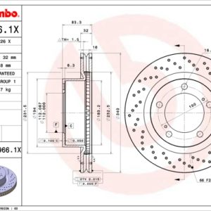 Disc frana TOYOTA LAND CRUISER 200 (_J2_) 4.5 D4-D (VDJ200) diesel 265 cai BREMBO 09.A966.1X