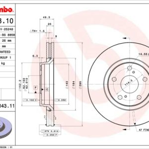 Disc frana TOYOTA AVENSIS limuzina (_T27_) 2.0 D-4D (ADT270_, ADT270R) diesel 124 cai BREMBO 09.B043.11