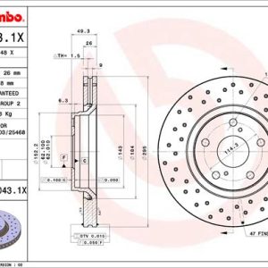 Disc frana TOYOTA AVENSIS limuzina (_T27_) 2.0 D-4D (ADT270_, ADT270R) diesel 124 cai BREMBO 09.B043.1X