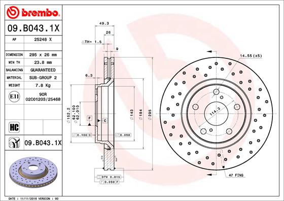 Disc frana TOYOTA VERSO VAN (_R2_) D4d (AUR20) diesel 124 cai BREMBO 09.B043.1X