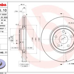 Disc frana TOYOTA AVENSIS combi (_T27_) 2.0 D-4D (WWT271_) diesel 143 cai BREMBO 09.B046.11