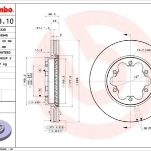 Disc frana TOYOTA HIACE IV caroserie (__H1_, __H2_) 2.5 D-4D (KLH12, KLH22) diesel 117 cai BREMBO 09.B063.10