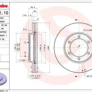 Disc frana TOYOTA HIACE IV caroserie (__H1_, __H2_) 2.7 4WD (RCH19, RCH29) benzina 144 cai BREMBO 09.B402.10
