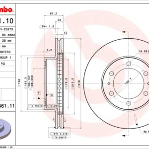 Disc frana TOYOTA LAND CRUISER PRADO (_J12_) 3.0 D-4D (KDJ120, KDJ125, KDJ121) diesel 173 cai BREMBO 09.B461.11
