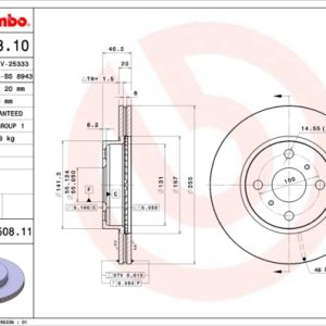 Disc frana TOYOTA IQ (_J1_) 1.33 (NGJ10_, NGJ10R) benzina 98 cai BREMBO 09.B508.11