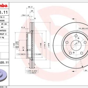 Disc frana TOYOTA RAV 4 III (_A3_) 2.0 (ZSA35_, ZSA35R) benzina 158 cai BREMBO 09.B520.11
