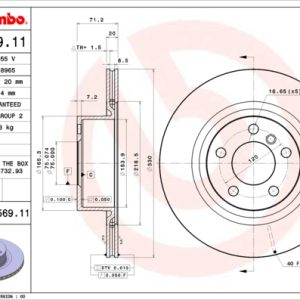 Disc frana TOYOTA PRIUS Liftback (_W2_) 1.5 Hybrid (NHW20_, NHW20R) benzina/elector 112 cai BREMBO 09.B569.11