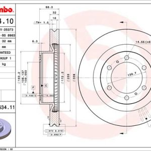 Disc frana TOYOTA LAND CRUISER PRADO (_J15_) 2.8 D-4D (GDJ150, GDJ155) diesel 200 cai BREMBO 09.B634.11