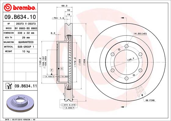 Disc frana TOYOTA LAND CRUISER VAN (_J15_) 3.0 D4d 4WD (KDJ155, KDJ150) diesel 190 cai BREMBO 09.B634.11