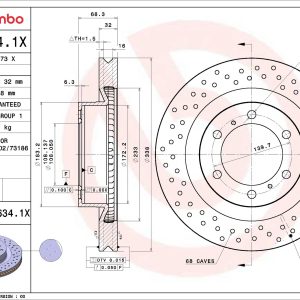 Disc frana TOYOTA LAND CRUISER PRADO (_J15_) 3.0 TDi (KDJ150_) diesel 163 cai BREMBO 09.B634.1X
