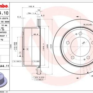 Disc frana TOYOTA LAND CRUISER (_J7_, _JL7_) 4.2 D (HZJ76, HZJ78, HZJ70, HZJ73, HZJ75, HZJ79, HZJ77,... diesel 131 cai BREMBO 09.B644.11