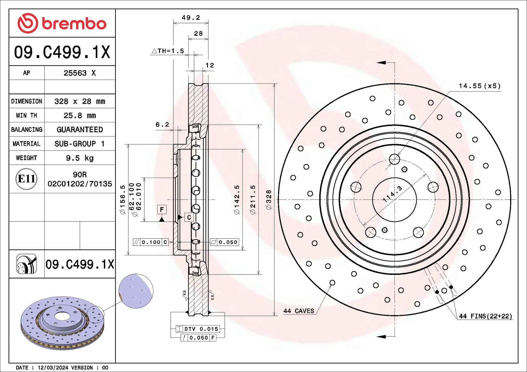 Disc frana TOYOTA SIENNA (_L3_) 3.5 4WD (GSL35_) benzina 269 cai BREMBO 09.C499.1X