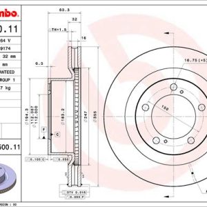 Disc frana TOYOTA LAND CRUISER 200 (_J2_) 4.5 D4-D (VDJ200) diesel 272 cai BREMBO 09.C500.11
