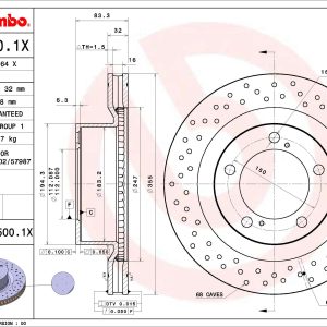 Disc frana TOYOTA TUNDRA pick-up (_K5_, _K6_) 5.7 (USK50_, USK51, USK52_, USK56_, USK57_, USK52L,... benzina 386 cai BREMBO 09.C500.1X