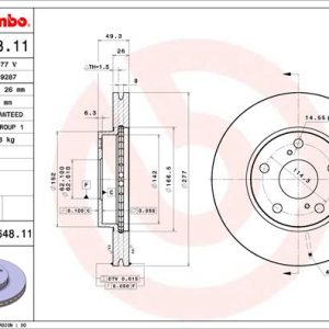 Disc frana TOYOTA AURIS (_E18_) 1.2 (NRE185_, NRE185R) benzina 116 cai BREMBO 09.C648.11