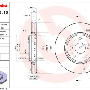 Disc frana TOYOTA PREVIA III (_R2_, _R5_) 2.4 (ACR50_, ACR50R) benzina 170 cai BREMBO 09.C710.11