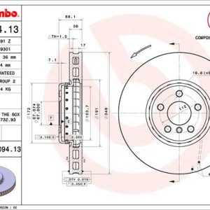 Disc frana TOYOTA SUPRA (DB_) 3.0 GR (DB41, DB42, DB43, DB45, DB46) benzina 340 cai BREMBO 09.D094.13