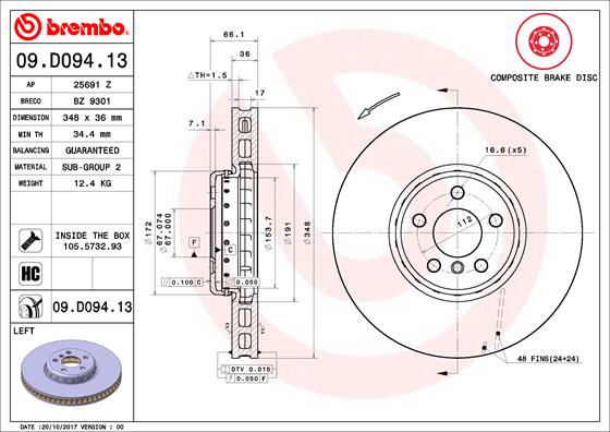 Disc frana TOYOTA SUPRA (DB_) 3.0 GR (DB41, DB42, DB43, DB45, DB46) benzina 340 cai BREMBO 09.D094.13