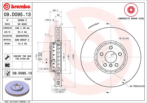 Disc frana TOYOTA SUPRA (DB_) 3.0 GR (DB41, DB42, DB43, DB45, DB46) benzina 340 cai BREMBO 09.D095.13