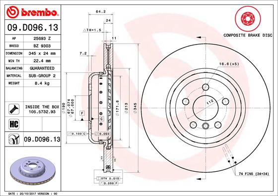 Disc frana TOYOTA SUPRA (DB_) 3.0 GR (DB41, DB42, DB43, DB45, DB46) benzina 340 cai BREMBO 09.D096.13