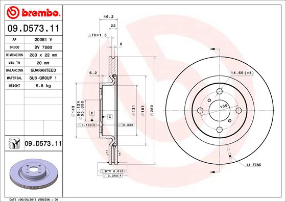 Disc frana TOYOTA YARIS (_P13_) 1.5 Hybrid (NHP130_) benzina/elector 101 cai BREMBO 09.D573.11