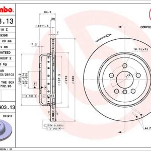 Disc frana TOYOTA SUPRA (DB_) 3.0 GR (DB41, DB42, DB43, DB45, DB46) benzina 340 cai BREMBO 09.D903.13