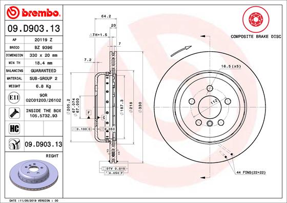 Disc frana TOYOTA SUPRA (DB_) 3.0 GR (DB41, DB42, DB43, DB45, DB46) benzina 340 cai BREMBO 09.D903.13