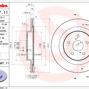 Disc frana TOYOTA RAV 4 V (_A5_, _H5_) 2.0 (MXAA52) benzina 175 cai BREMBO 09.D987.11