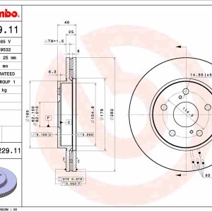 Disc frana TOYOTA COROLLA limuzina (_E21_) 1.6 VVTi (ZRE210) benzina 122 cai BREMBO 09.E229.11